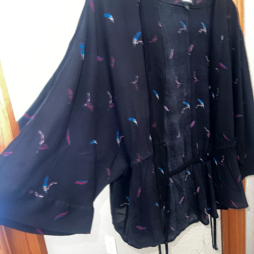 Express Black Kimono Style Top with Front Tie Small
